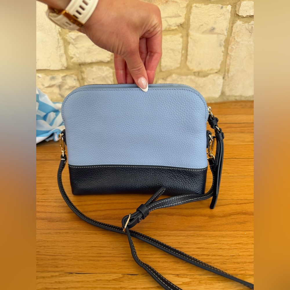 Draper James Two-Tone Light Blue and Navy Leather Crossbody - Picture 5 of 12